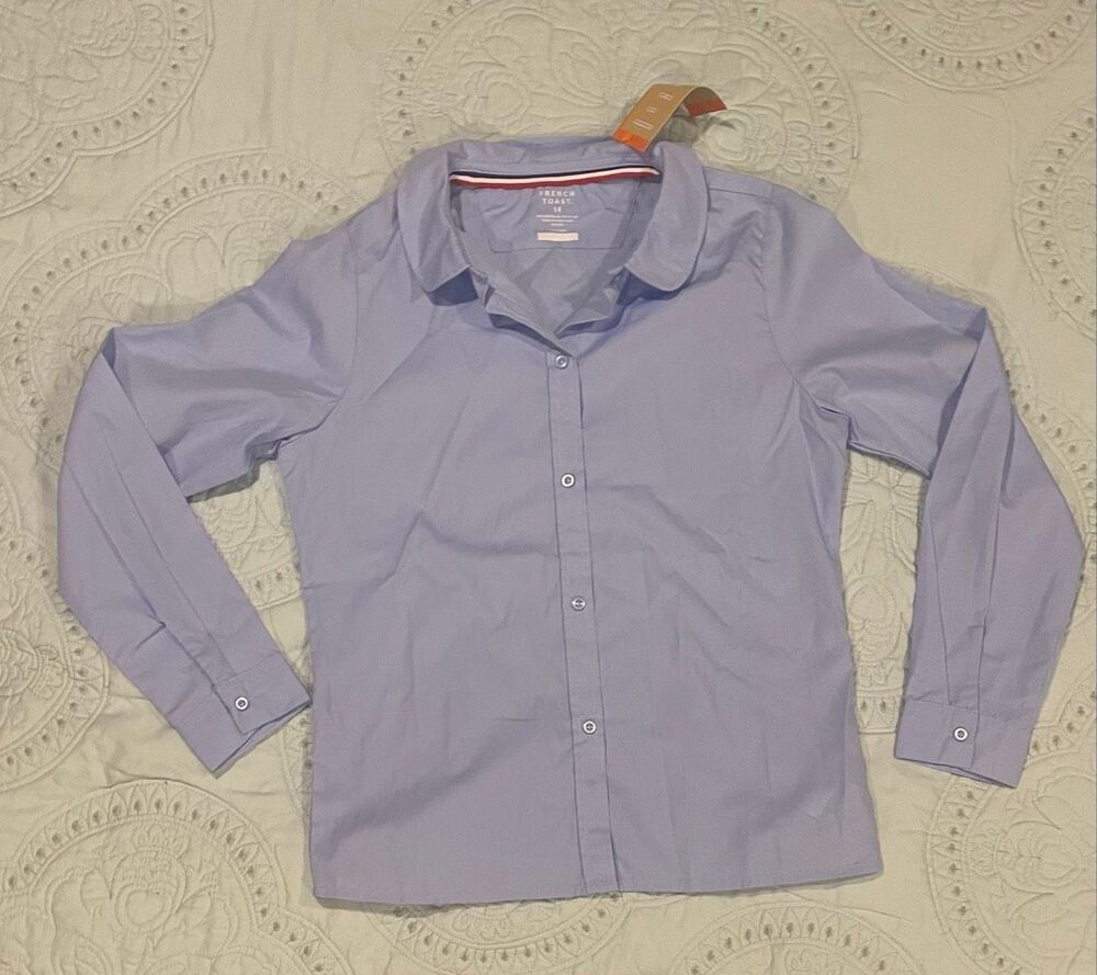 French Toast 14 School Long Sleeve Button Up Shirt Blue New
